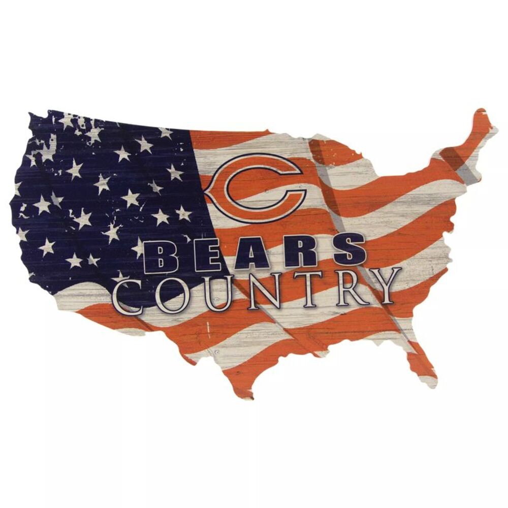 NFL Chicago Bears Sign USA Country Flag Team Sign Wood Plaque 18 in x 11 in